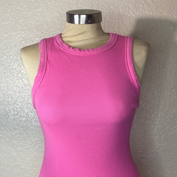 SKIMS Bright Pink Ribbed Mini fitted Dress - Picture 2 of 10